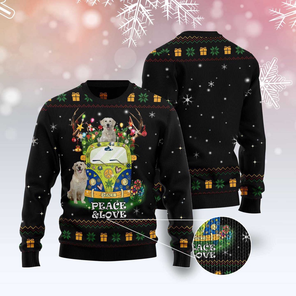 Peace Love Golden Retriever Ugly Christmas Sweater, Christmas Sweater, Ugly Sweater, Funny Xmas Sweaters