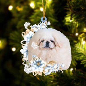 Pekingese Flowers Moon Ornament, Christmas Ornament, Dog…