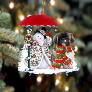 Pekingese With Snowman Christmas Ornament, Christmas Ornament,…