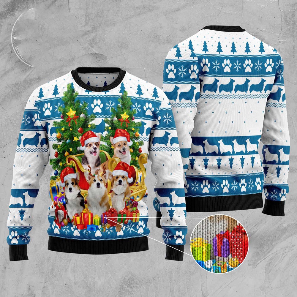 Pembroke Welsh Corgi Greeting Ugly Christmas Sweater, Dog Ugly Christmas Sweater, Ugly Dog Sweaters Pembroke Welsh Corgi Greeting Ugly Christmas Sweater, Dog Ugly Christmas Sweater, Ugly Dog Sweaters