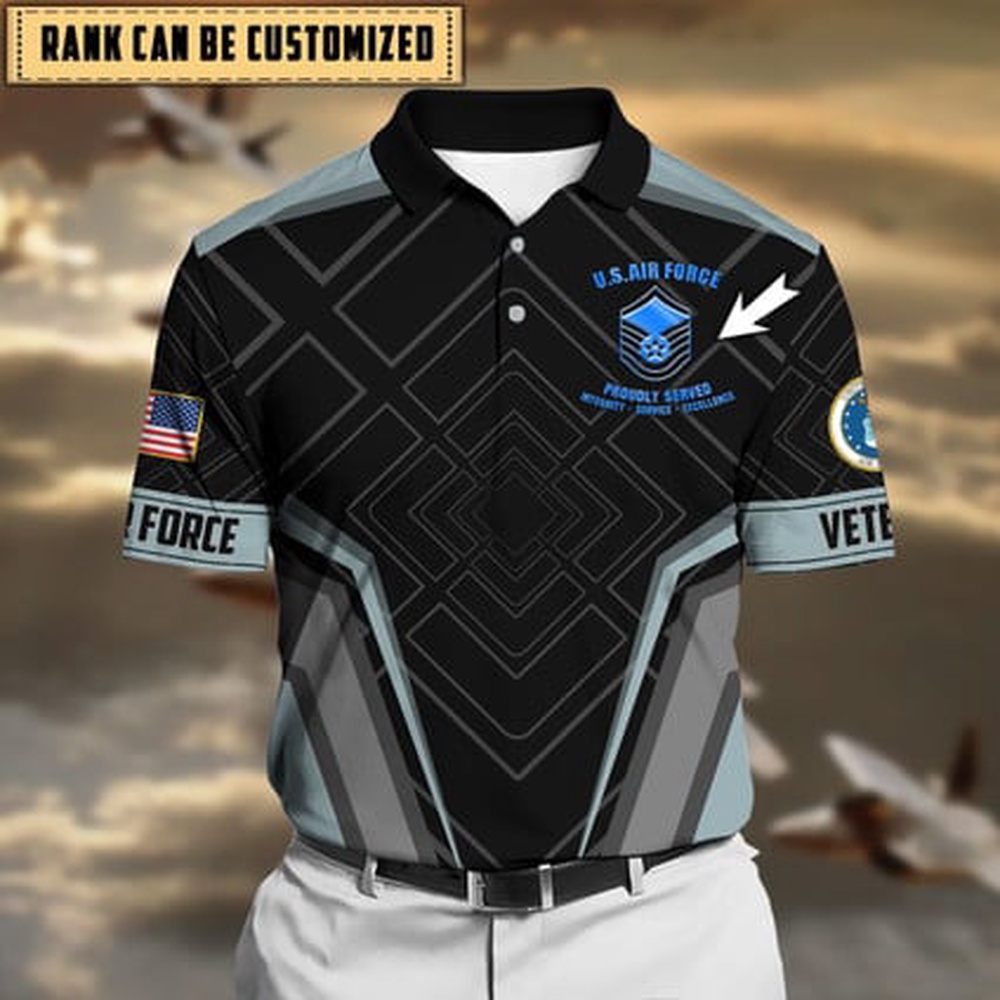 Personalised US Air Force Service Veterans Polo Shirt, Veteran Polo Shirt, Military Polo Shirt