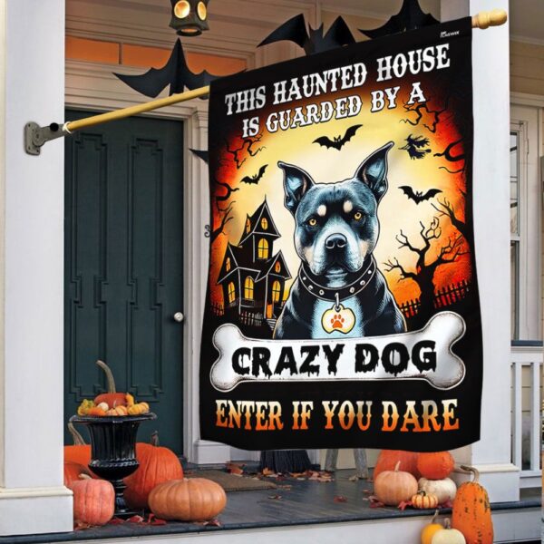 Pit Bull Halloween This Haunted House Is Guarded By A Crazy Dog Enter Flag, Halloween Flag, Halloween Garden Flags, Halloween House Flags