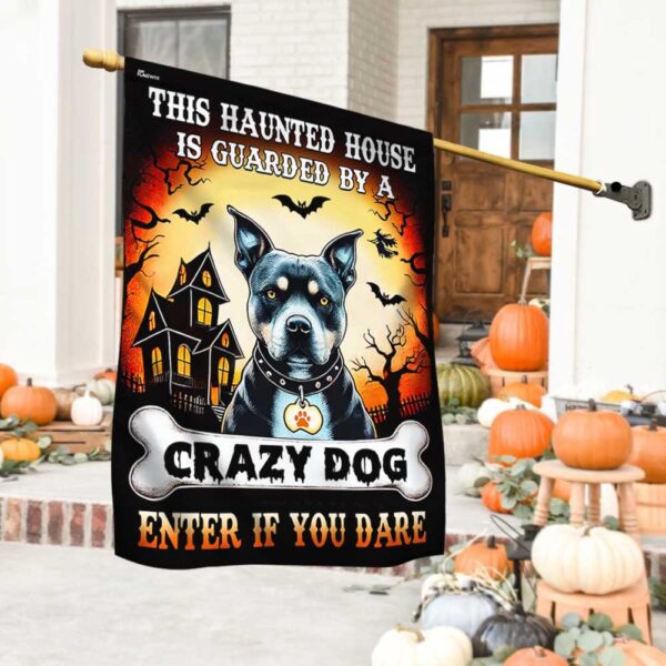 Pit Bull Halloween This Haunted House Is Guarded By A Crazy Dog Enter Flag, Halloween Flag, Halloween Garden Flags, Halloween House Flags