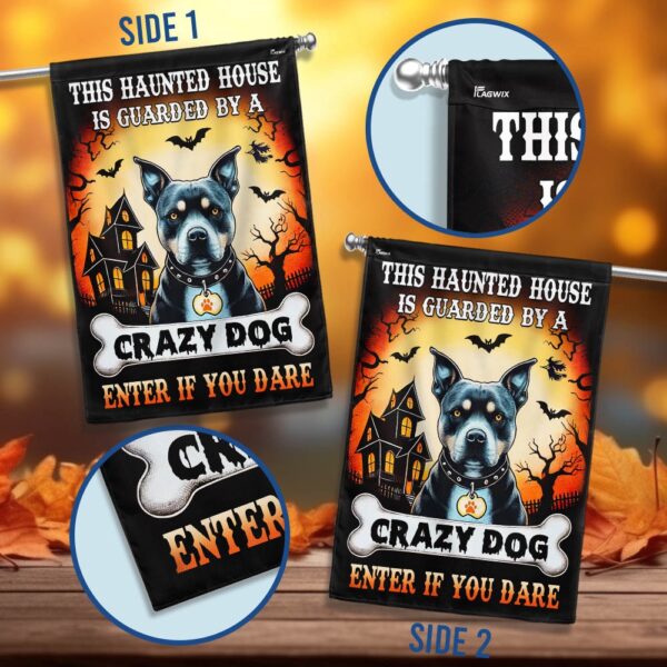 Pit Bull Halloween This Haunted House Is Guarded By A Crazy Dog Enter Flag, Halloween Flag, Halloween Garden Flags, Halloween House Flags