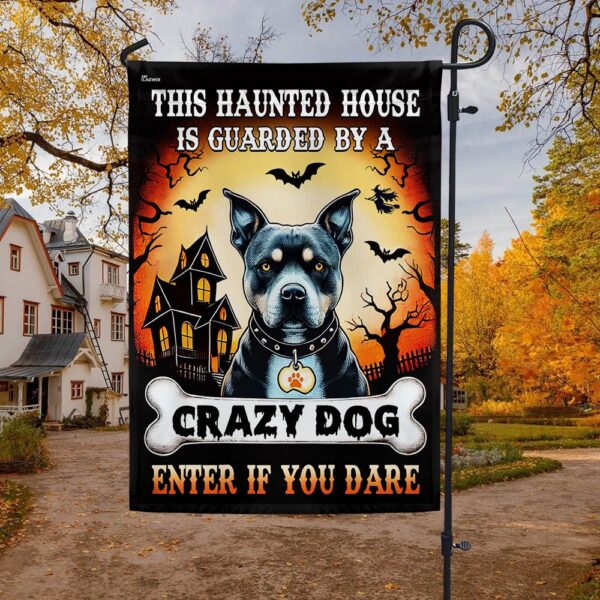 Pit Bull Halloween This Haunted House Is Guarded By A Crazy Dog Enter Flag, Halloween Flag, Halloween Garden Flags, Halloween House Flags