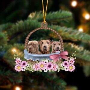 Pitbull Dogs In The Basket Ornament, Christmas…