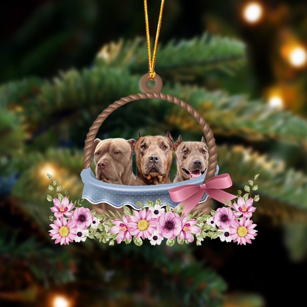 Pitbull Dogs In The Basket Ornament, Christmas Ornament, Dog Ornament, Xmas Dog Ornaments Pitbull Dogs In The Basket Ornament, Christmas Ornament, Dog Ornament, Xmas Dog Ornaments