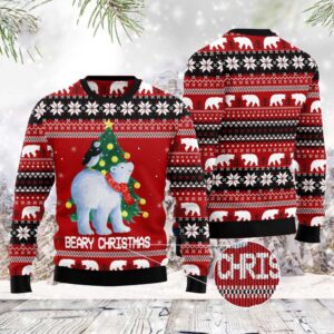 Polar Bear Beary Xmas Ugly Christmas Sweater,…