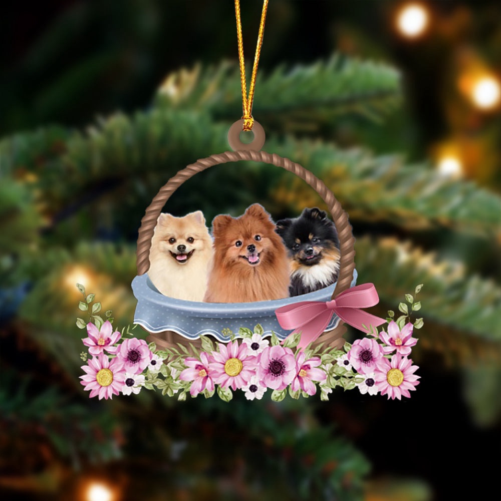 Pomeranian Dogs In The Basket Ornament, Christmas Ornament, Dog Ornament, Xmas Dog Ornaments Pomeranian Dogs In The Basket Ornament, Christmas Ornament, Dog Ornament, Xmas Dog Ornaments