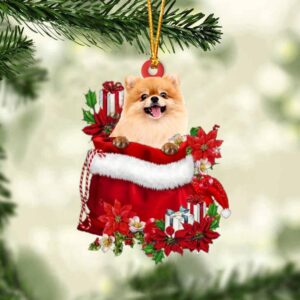 Pomeranian In Gift Bag Christmas Ornament, Christmas…