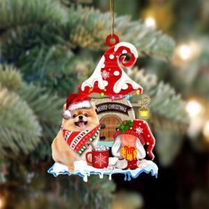Pomeranian With Mushroom House Christmas Ornament, Christmas…