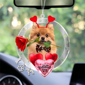 Pomeranian With Rose & Heart Balloon Ornament,…