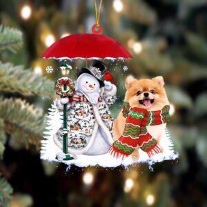 Pomeranian With Snowman Christmas Ornament, Christmas Ornament,…