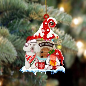 Poodle-2 With Mushroom House Christmas Ornament, Christmas…
