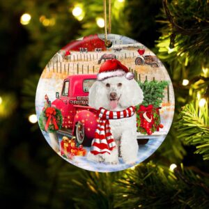 Poodle With Red Truck Christmas Ornament, Christmas…