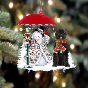 Portuguese Water Dog With Snowman Christmas Ornament,…