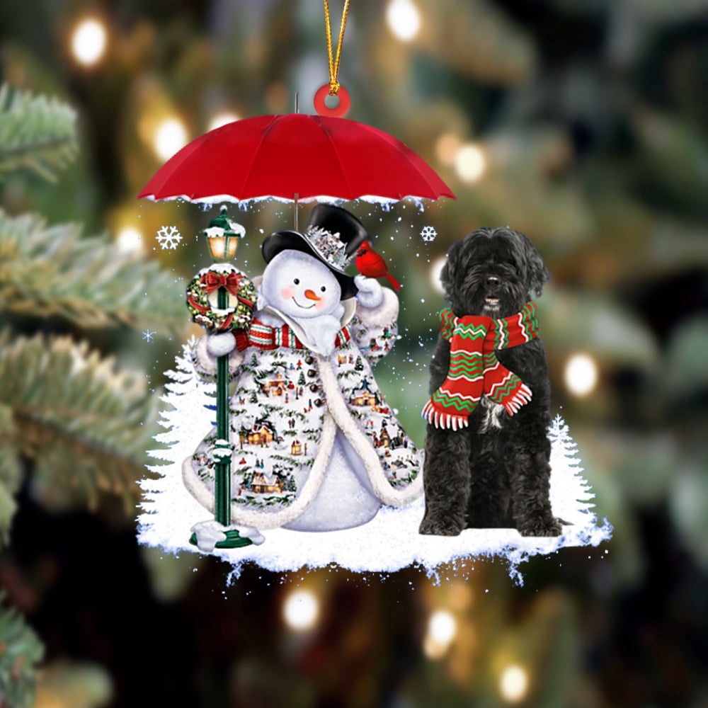 Portuguese Water Dog With Snowman Christmas Ornament, Christmas Ornament, Dog Ornament, Xmas Dog Ornaments