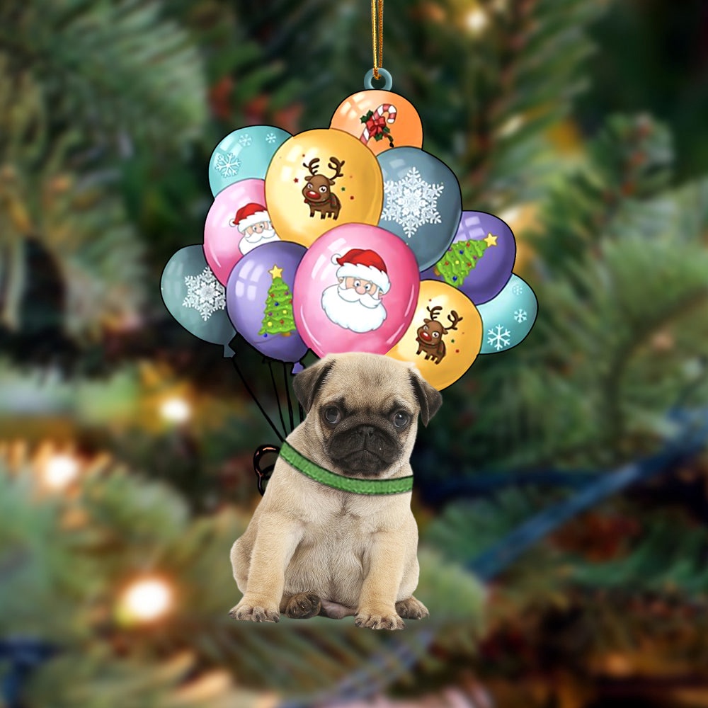 Pug(2) With Balloons Christmas Ornament, Christmas Ornament, Dog Ornament, Xmas Dog Ornaments Pug(2) With Balloons Christmas Ornament, Christmas Ornament, Dog Ornament, Xmas Dog Ornaments