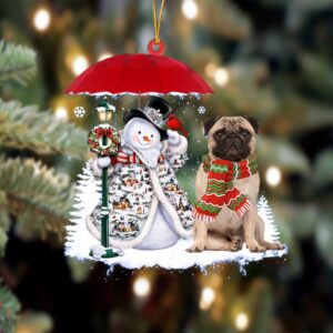 Pug 2 With Snowman Christmas Ornament, Christmas…