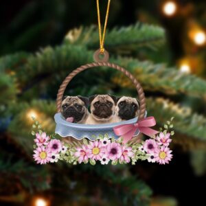 Pug Dogs In The Basket Ornament, Christmas…