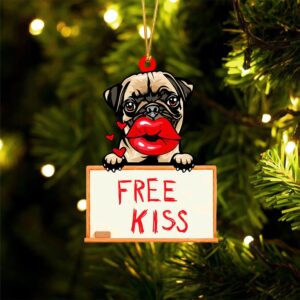 Pug Free Kiss Christmas Ornament, Christmas Ornament,…