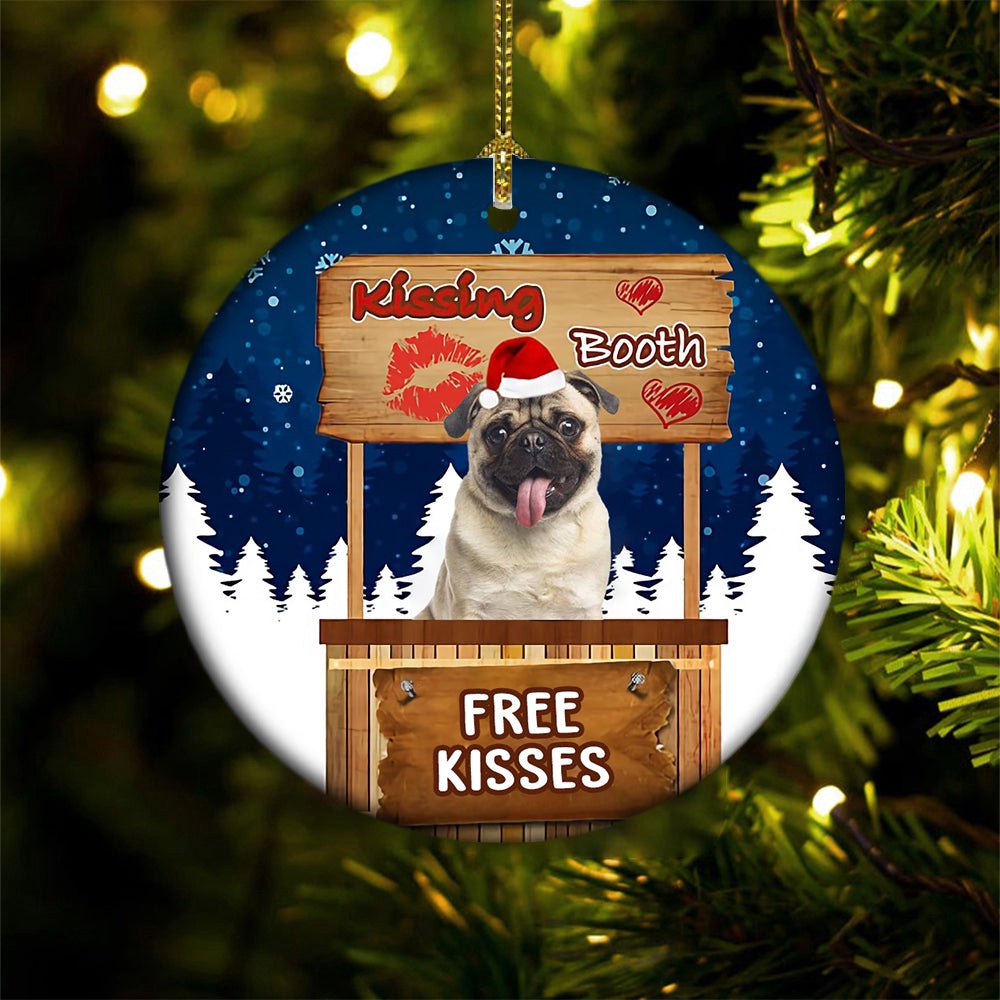 Pug Kissing Booth Christmas Ornament, Christmas Ornament, Dog Ornament, Xmas Dog Ornaments