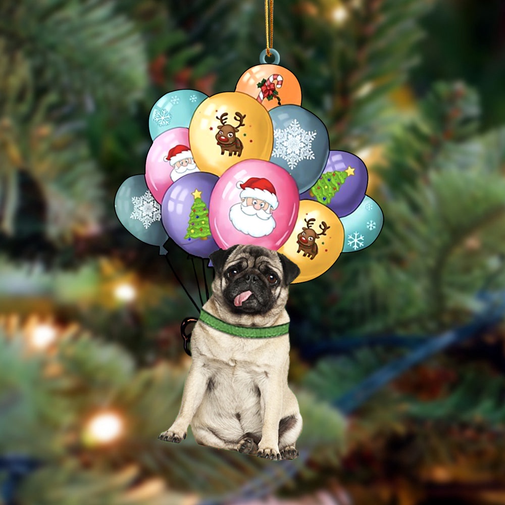 Pug With Balloons Christmas Ornament, Christmas Ornament, Dog Ornament, Xmas Dog Ornaments Pug With Balloons Christmas Ornament, Christmas Ornament, Dog Ornament, Xmas Dog Ornaments