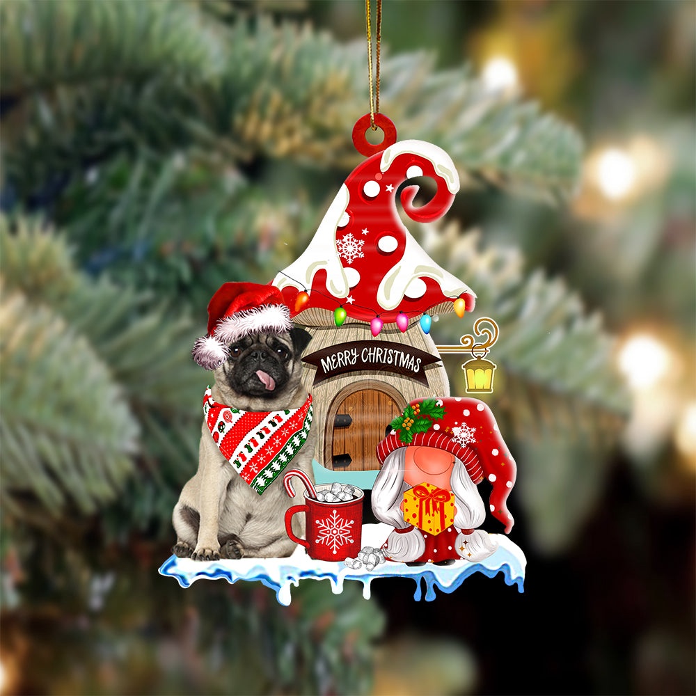 Pug With Mushroom House Christmas Ornament, Christmas Ornament, Dog Ornament, Xmas Dog Ornaments Pug With Mushroom House Christmas Ornament, Christmas Ornament, Dog Ornament, Xmas Dog Ornaments