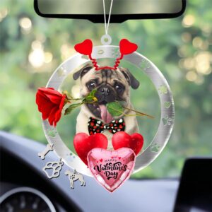 Pug With Rose & Heart Balloon Ornament,…