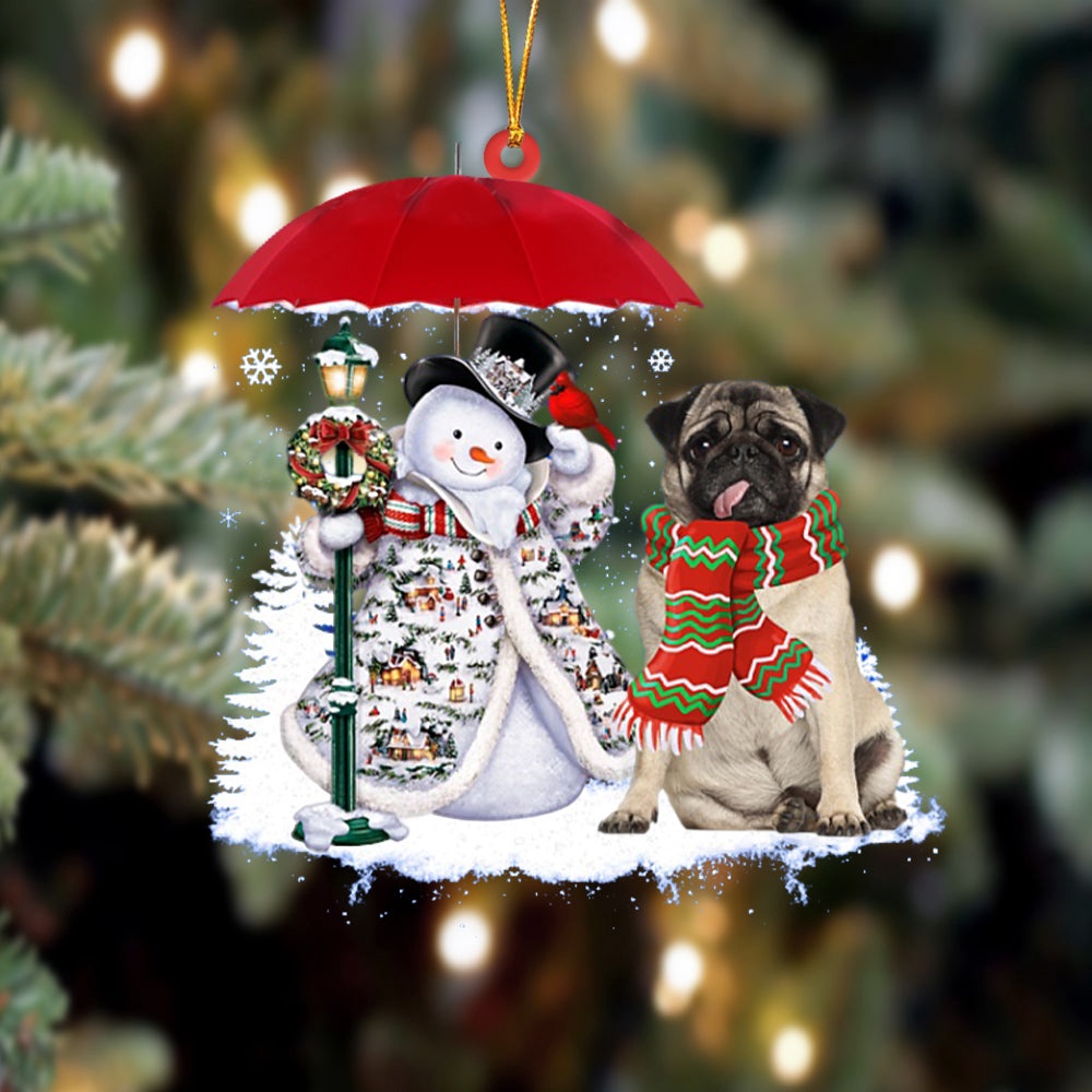 Pug With Snowman Christmas Ornament, Christmas Ornament, Dog Ornament, Xmas Dog Ornaments Pug With Snowman Christmas Ornament, Christmas Ornament, Dog Ornament, Xmas Dog Ornaments