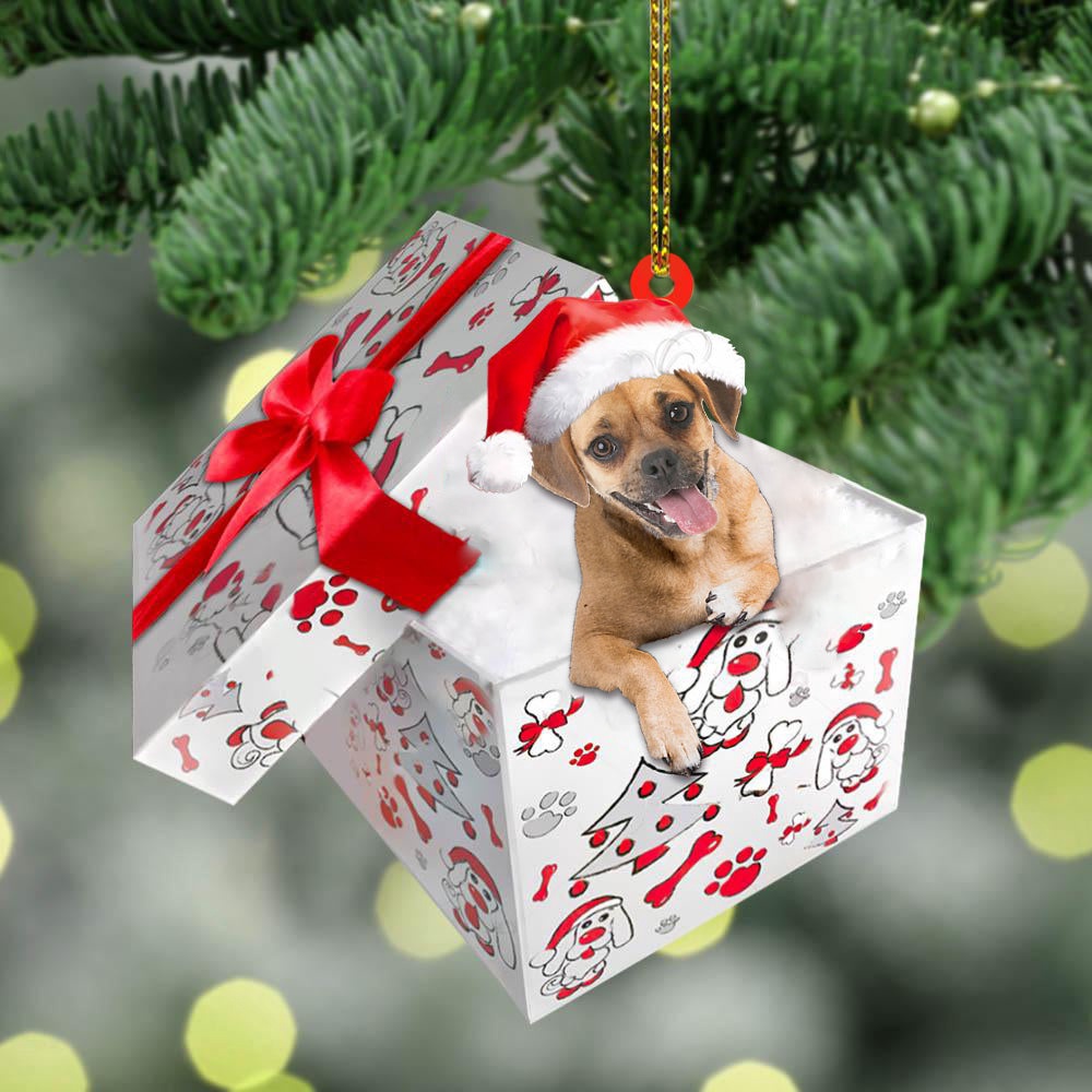 Puggle In Gift Box Christmas Ornament, Christmas Ornament, Dog Ornament, Xmas Dog Ornaments Puggle In Gift Box Christmas Ornament, Christmas Ornament, Dog Ornament, Xmas Dog Ornaments