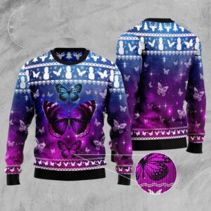 Purple Butterfly Ugly Christmas Sweater, Christmas Sweater,…