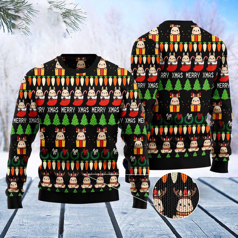 Rabbit Christmas Symbols Ugly Christmas Sweater, Christmas Sweater, Ugly Sweater, Funny Xmas Sweaters