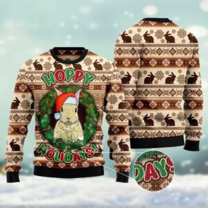 Rabbit Happy Holidays Ugly Christmas Sweater, Christmas…