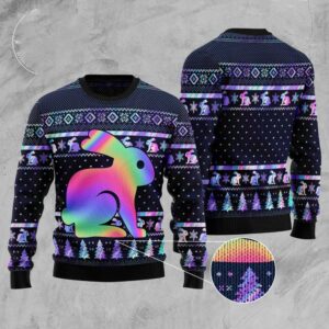 Rabbit Hologram Ugly Christmas Sweater, Christmas Sweater,…