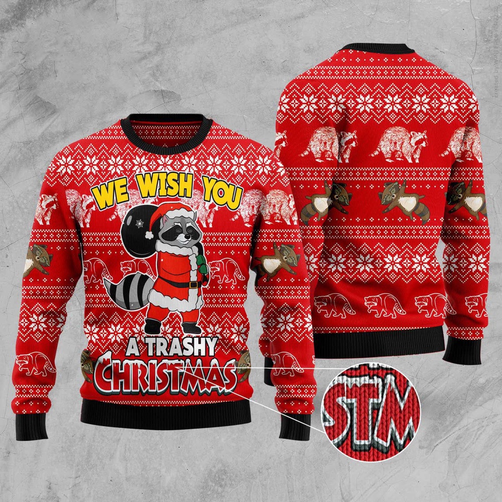 Raccoon We Wish You A Trashy Christmas Ugly Christmas Sweater, Christmas Sweater, Ugly Sweater, Funny Xmas Sweaters