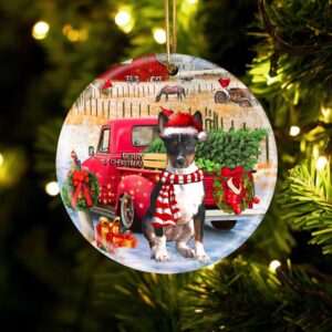 Rat Terrier With Red Truck Christmas Ornament,…