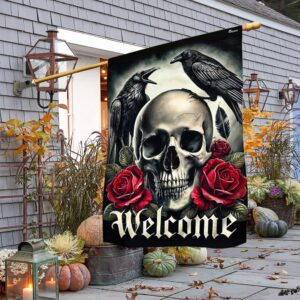 Raven Skull Halloween Flag, Halloween Flag, Halloween…