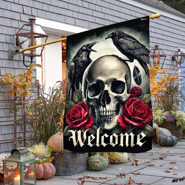 Raven Skull Halloween Flag, Halloween Flag, Halloween Garden Flags, Halloween House Flags