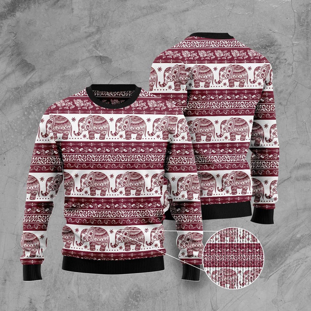 Red Elephant Mandala Ugly Christmas Sweater, Christmas Sweater, Ugly Sweater, Funny Xmas Sweaters