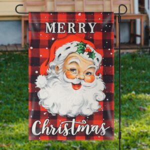 Red Santa Claus Plaid Merry Christmas Garden…