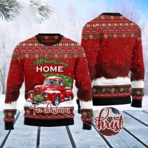 Red Truck Home Christmas Ugly Christmas Sweater,…