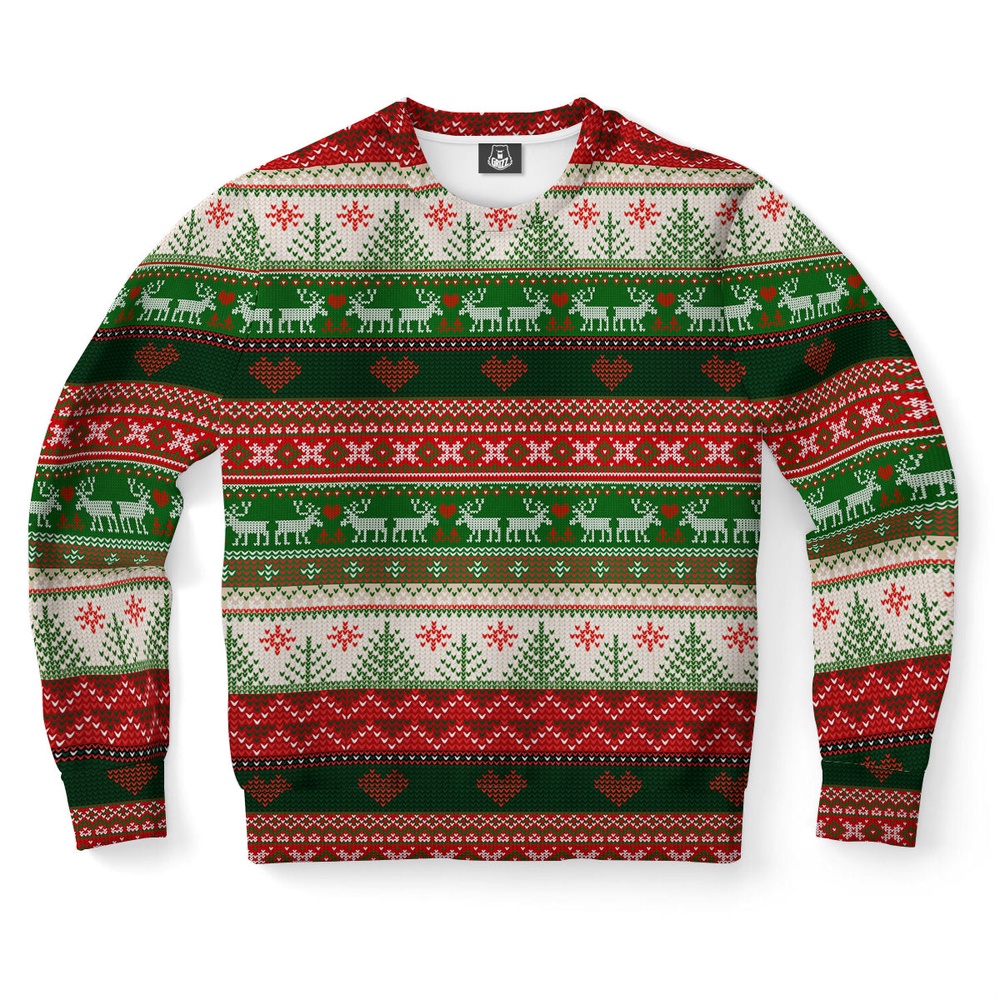 Reindeer In Love Pattern Ugly Christmas Sweater, Christmas Sweater, Ugly Sweater, Funny Xmas Sweaters