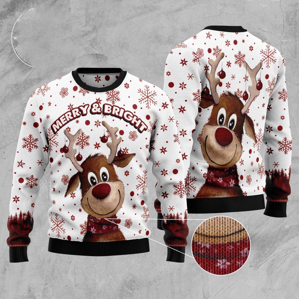 Reindeer Merry & Bright Ugly Christmas Sweater, Christmas Sweater, Ugly Sweater, Funny Xmas Sweaters Reindeer Merry & Bright Ugly Christmas Sweater, Christmas Sweater, Ugly Sweater, Funny Xmas Sweaters