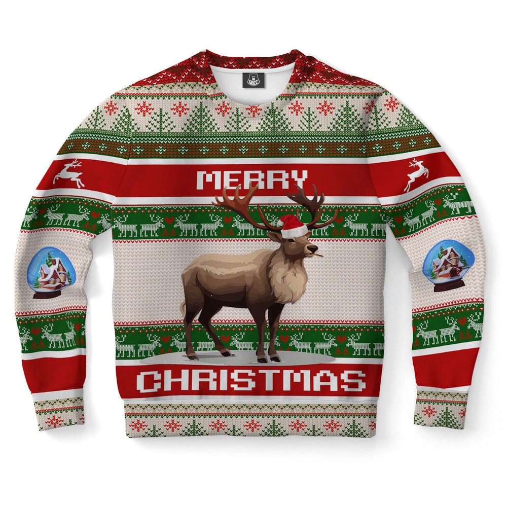 Reindeer Smoking Cigar Ugly Christmas Sweater, Christmas Sweater, Ugly Sweater, Funny Xmas Sweaters