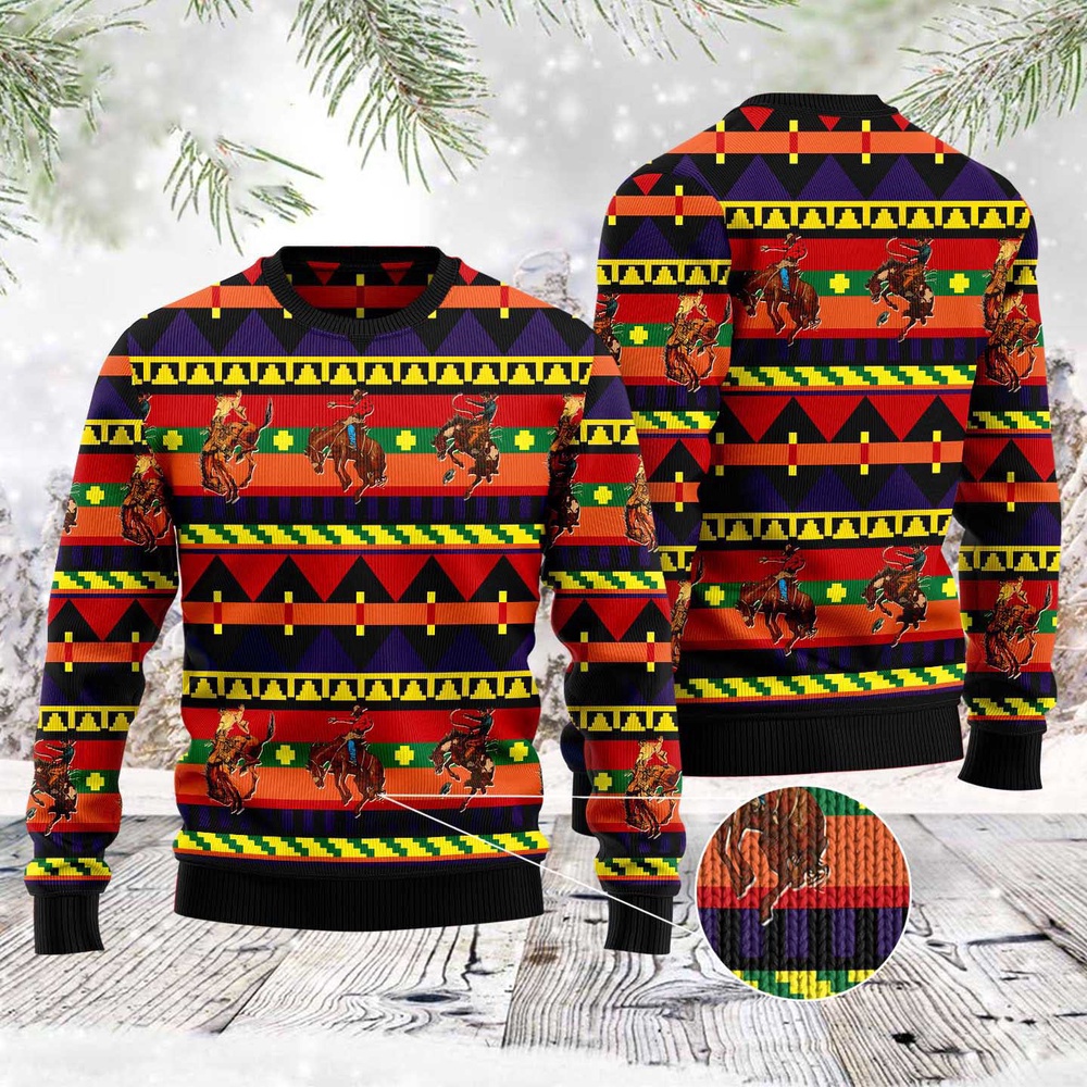 Rodeo Native Pattern Ugly Christmas Sweater, Christmas Sweater, Ugly Sweater, Funny Xmas Sweaters