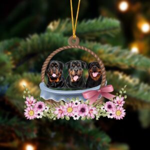 Rottweiler Dogs In The Basket Ornament, Christmas…