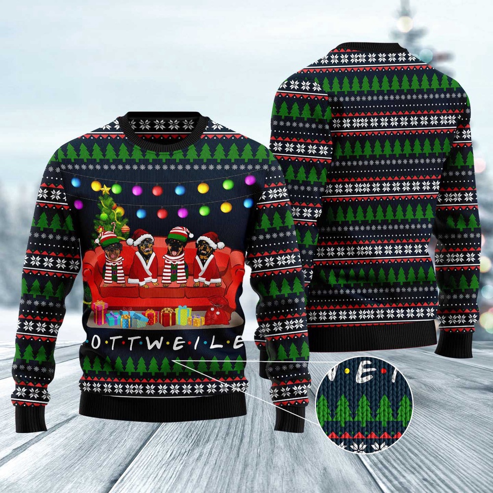 Rottweiler Friends On Red Sofa Ugly Christmas Sweater, Dog Ugly Christmas Sweater, Ugly Dog Sweaters Rottweiler Friends On Red Sofa Ugly Christmas Sweater, Dog Ugly Christmas Sweater, Ugly Dog Sweaters