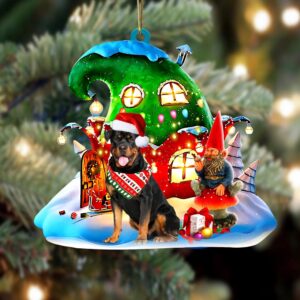 Rottweiler With Rudolph’s House Christmas Ornament, Christmas…