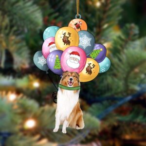 Rough Collie With Balloons Christmas Ornament, Christmas…